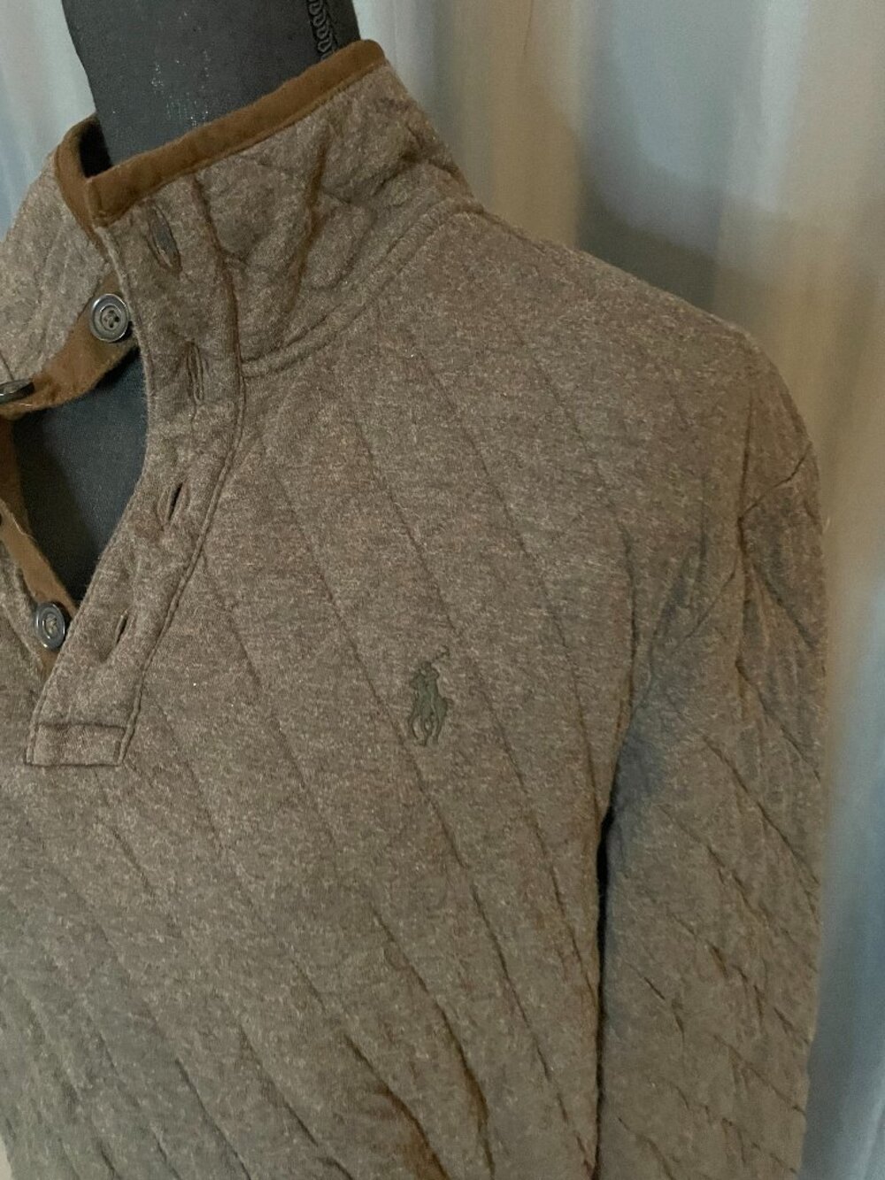 294. Polo Ralph Lauren Quilted Double-Knit Jersey Pullover, Mens Size M, Brown - Picture 3 of 7